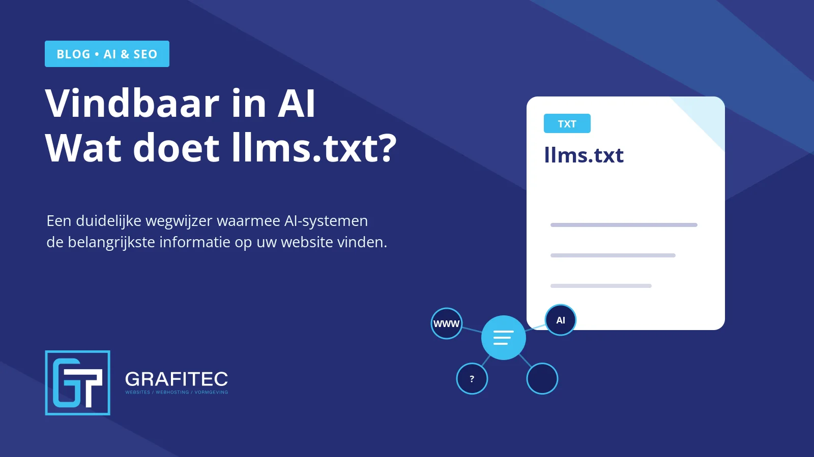 Illustratie van llms.txt als wegwijzer voor AI-systemen